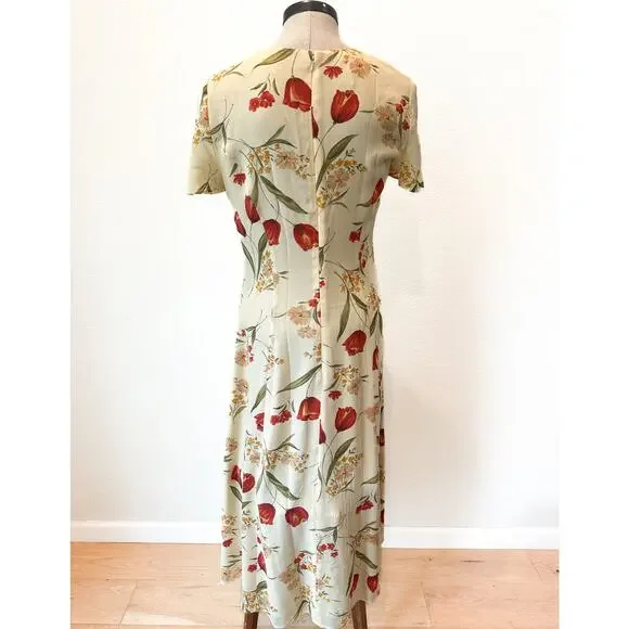 Talbots Petites Floral Midi Dress 4P Cottagecore Spring Tea Dress - Picture 3 of 5